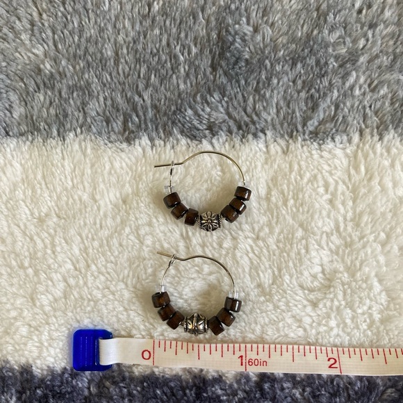 Handmade Dark Wood Beaded Hoop Earrings - Picture 7 of 8